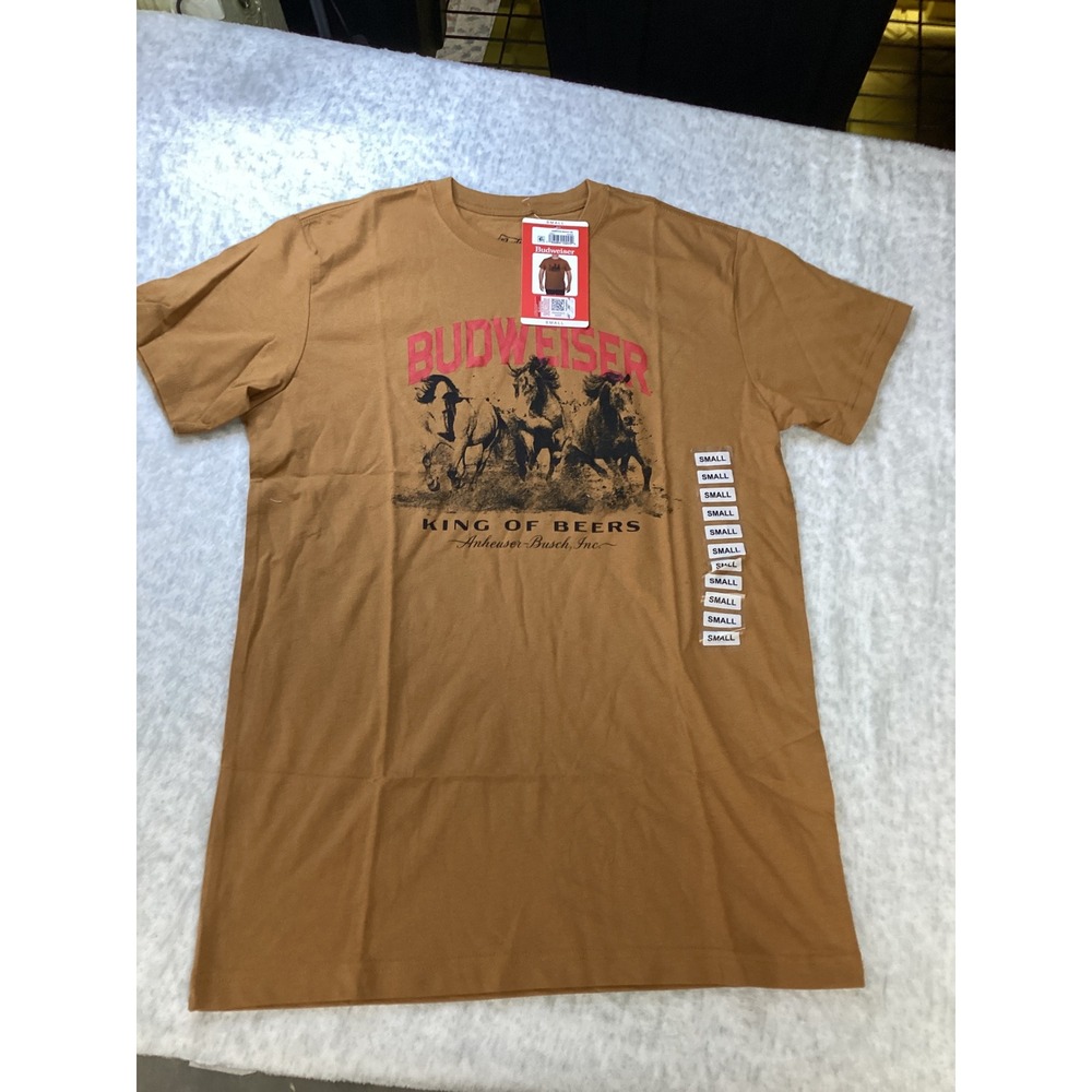 Budweiser Americana Graphic Tee Brown Clydesdale Horse King of Beers Small‎ NEW.
